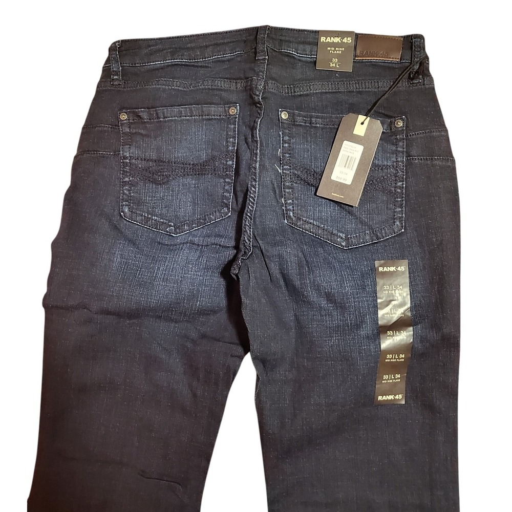RANK 45 Mid Rise Flare Jeans Dark Wash Denim Women's Size 33 x 34 - Picture 5 of 6